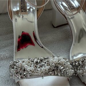 Badgley Mischka Silver and Cream Embellished Heels